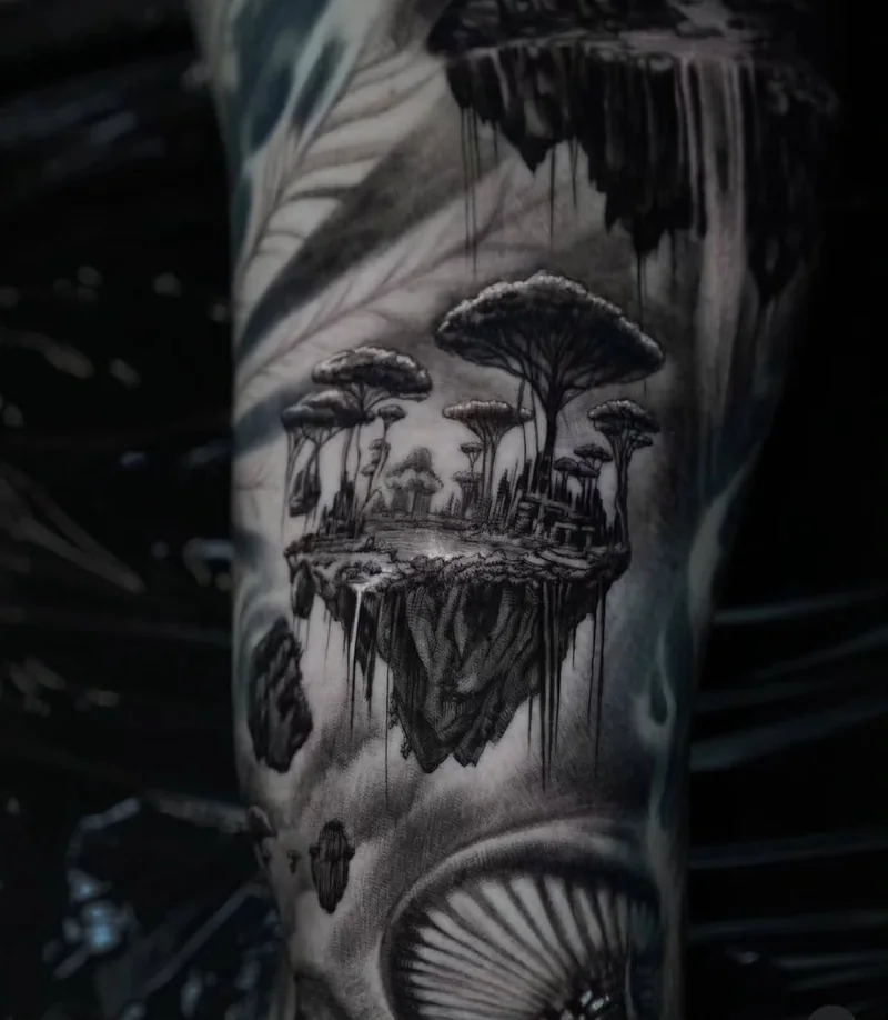 Surreal landscape tattoo by Stefano Alcántara