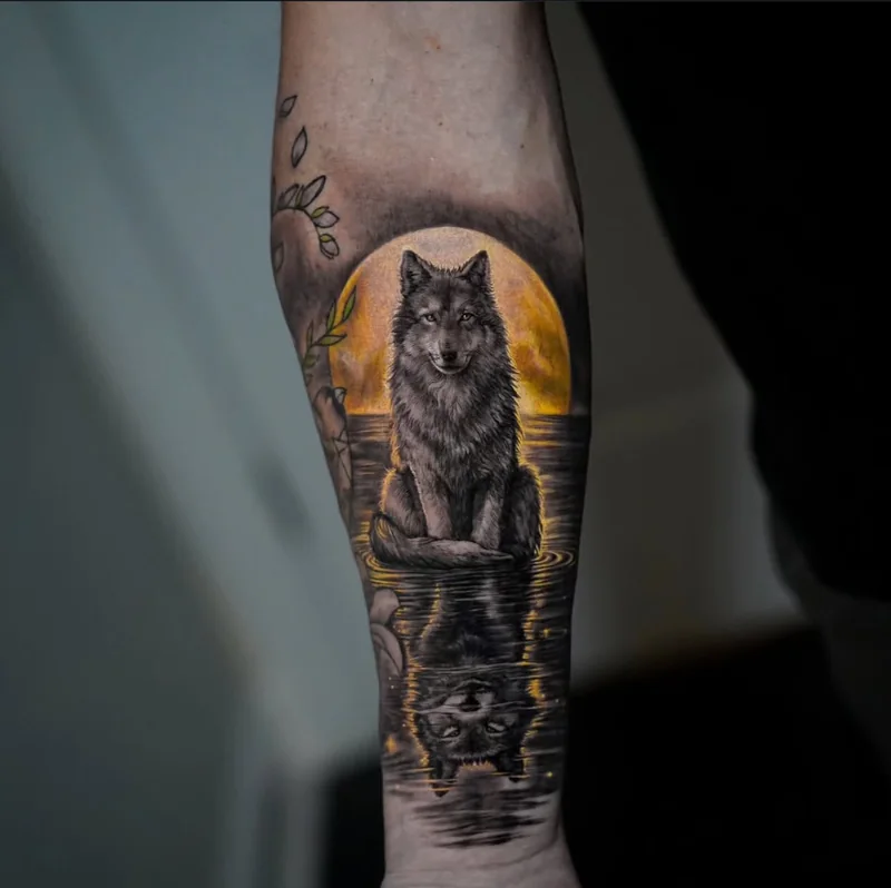 Realism wolf tattoo by Stefano Alcántara